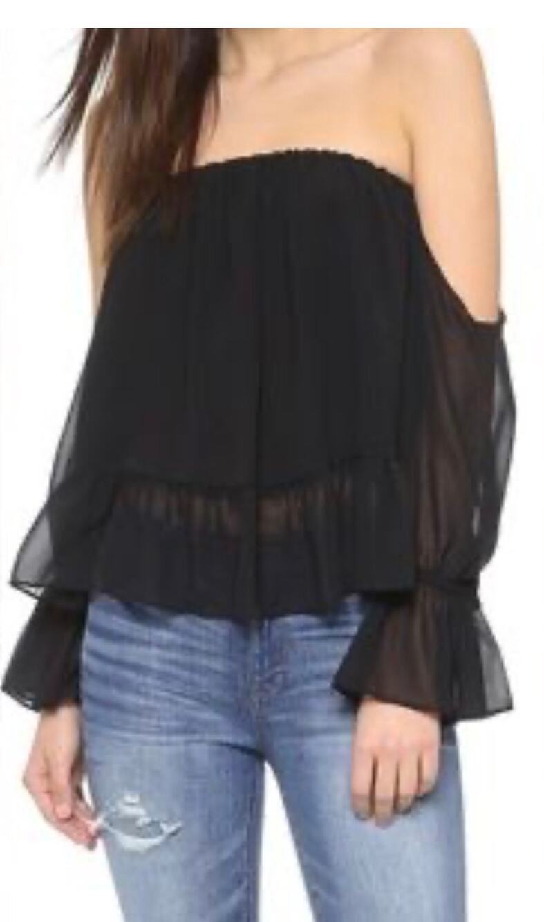 T-Bags Los Angeles Black Off Shoulder Peasant Blouse Sheer Medium Date Night